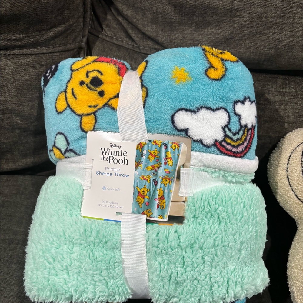 Disney Winnie the Pooh Blue and Yellow Sherpa Throw